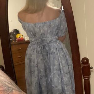 Blue Floral Puff Sleeve Dress